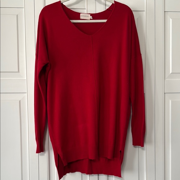 Dreamers Sweaters - Dreamers Red V-Neck Sweater with Long Sleeves and Oversized Fit